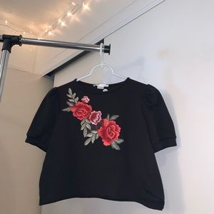 medium rose embroidered puff sleeve shirt